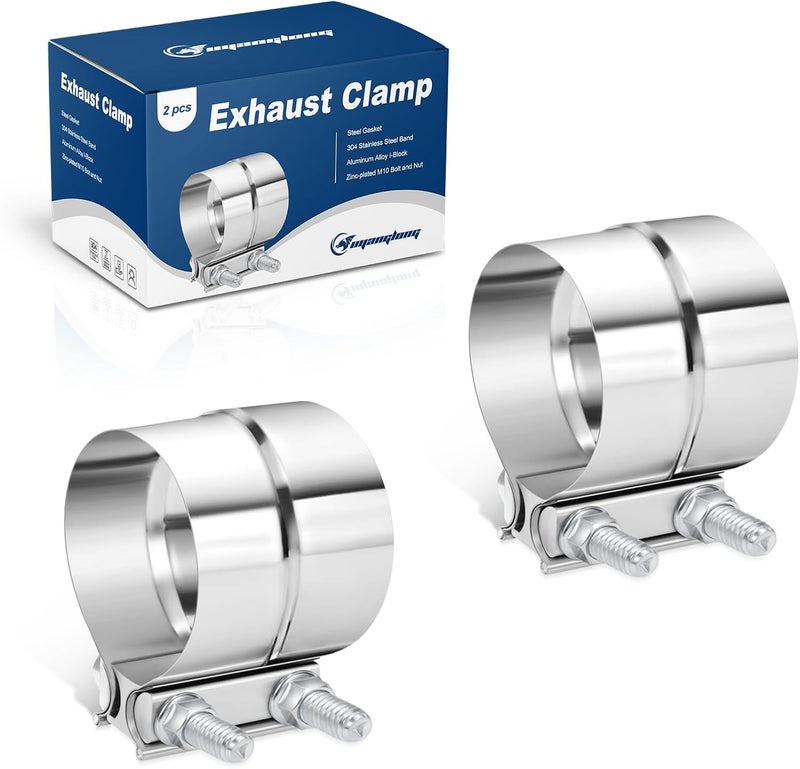ouyanglong 3.0 Inch Exhaust Clamp, Lap Joint Band Clamp 304 Stainless Steel for Pipes,Mufflers,Catalytic Converters - 2 Pack - Image 1